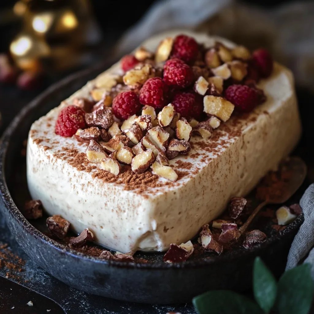 Cremiges Zimtparfait mit gebrannten Mandeln und Kirschen