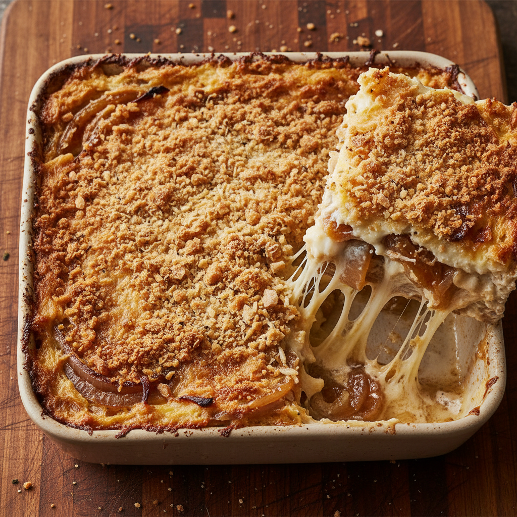 Karamellisierter Zwiebel und Weißer Cheddar Gratin
