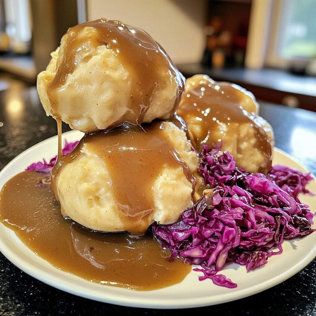 Brezenknödel mit Rotkohl