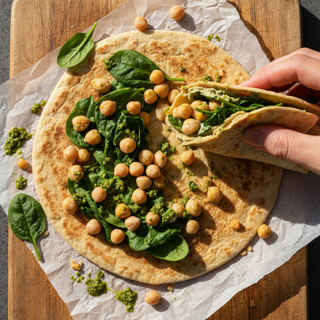 Kichererbsen Spinat Pesto Wrap