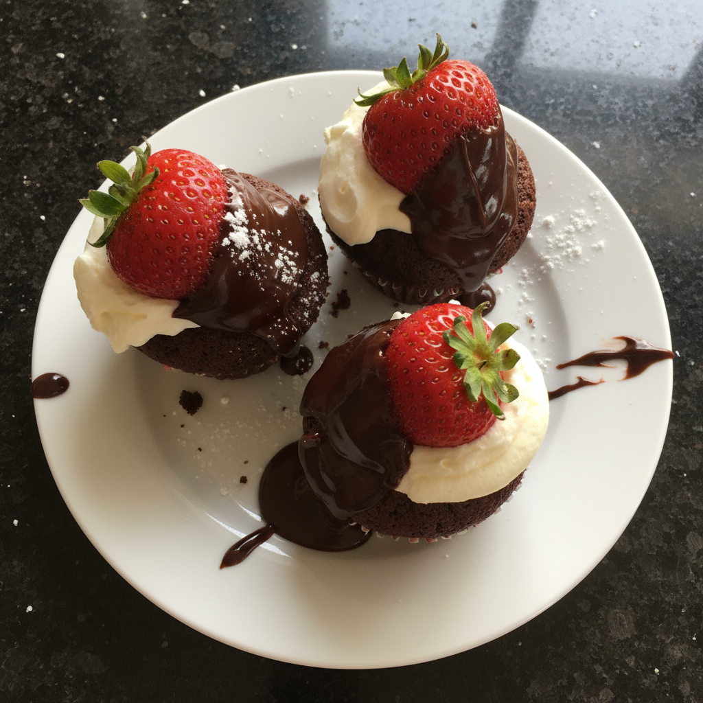 Schokoladenüberzogene Erdbeer Cupcakes