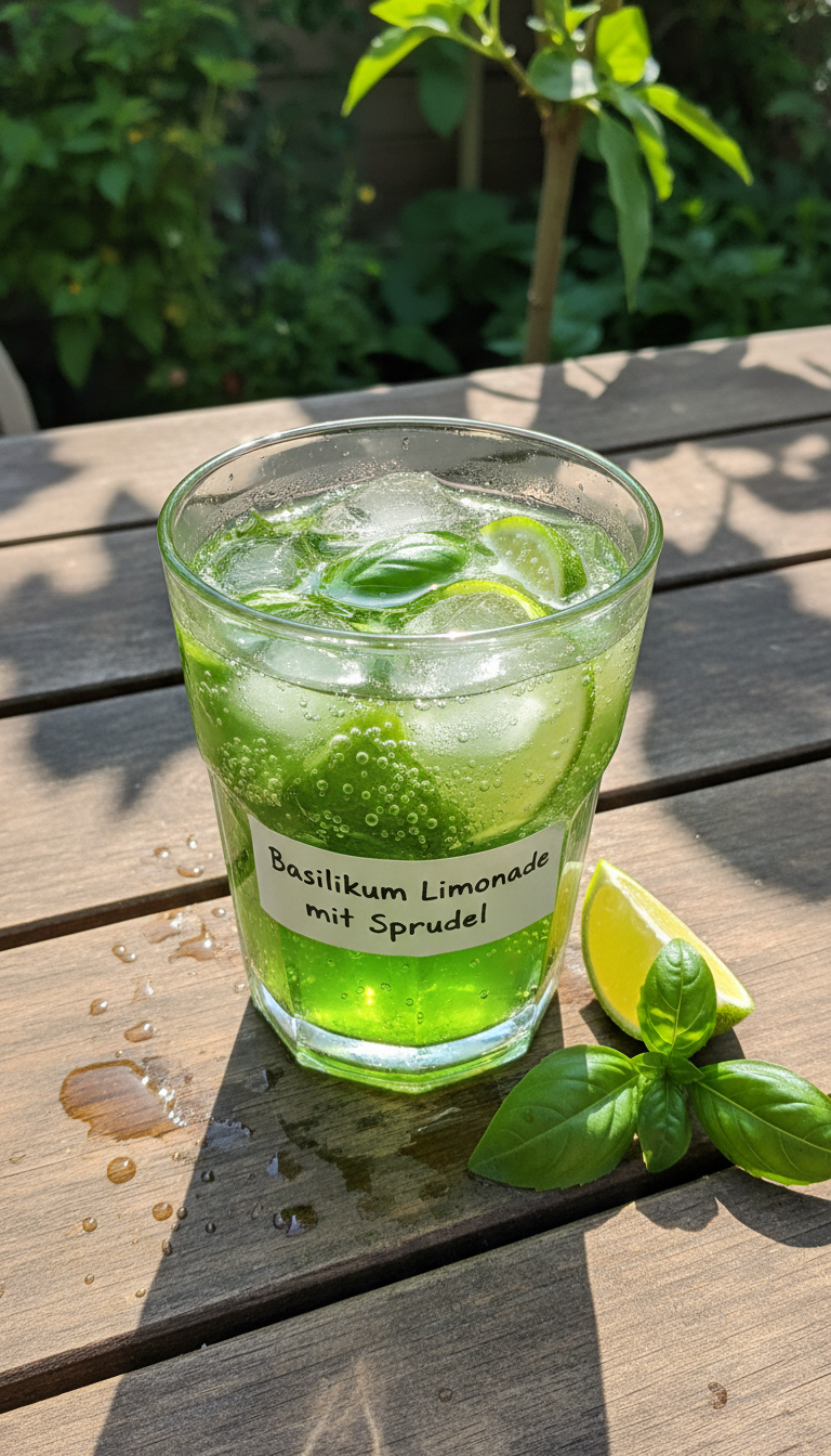 Basilikum Limonade mit Sprudel