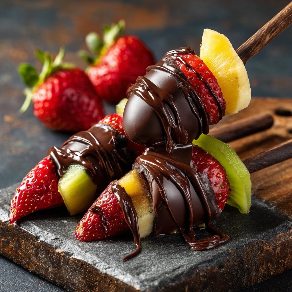 Schokoladenüberzogene Fruchtspieße