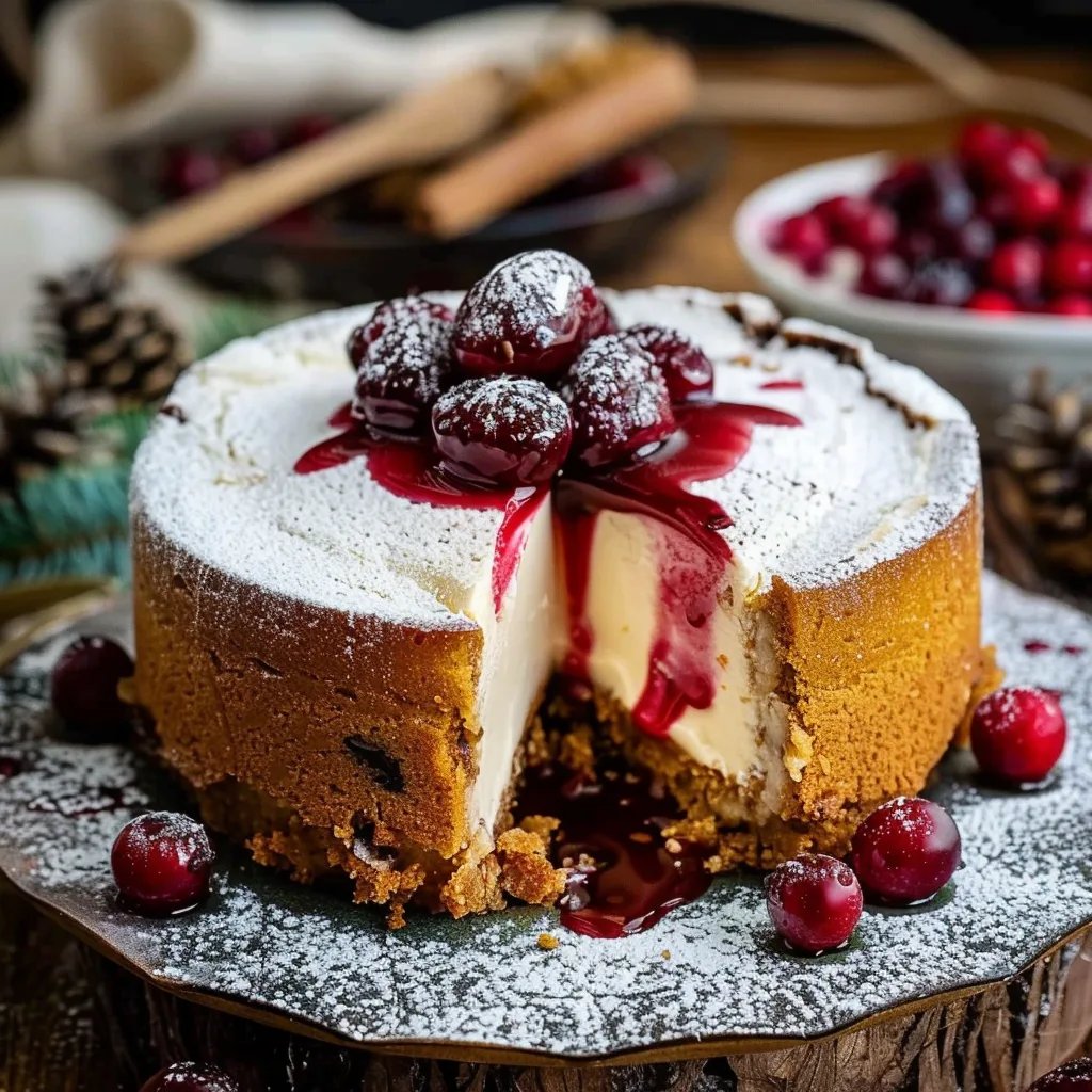 Weihnachtsmärchen auf dem Kuchenteller - Spekulatius-Käsekuchen mit Glühweinbeeren