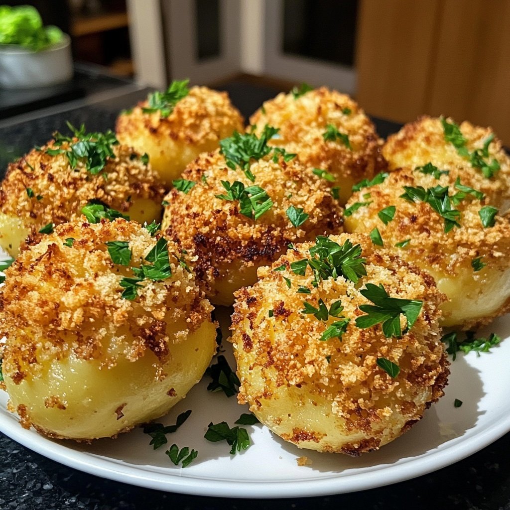 Kartoffelknödel mit Butterbröseln und Petersilie