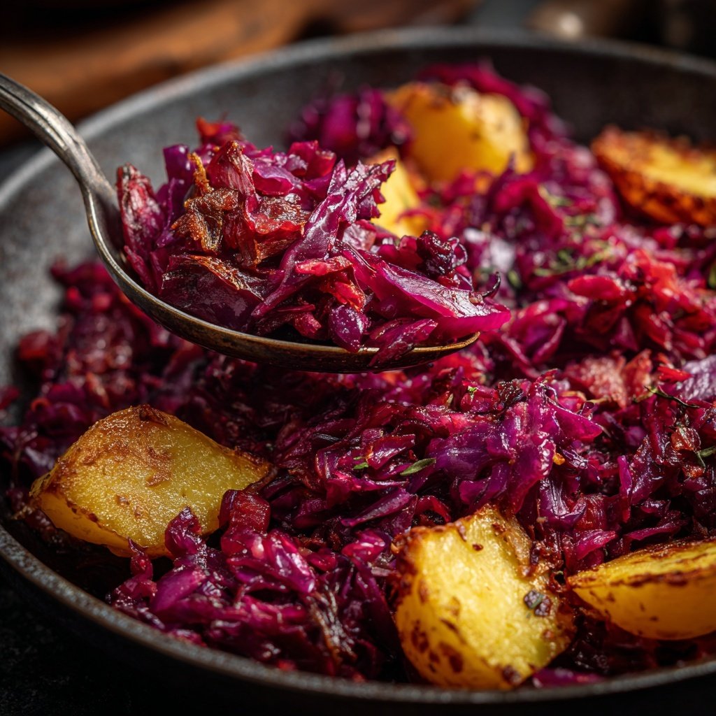 Rotkohl-Pfanne mit Kartoffeln