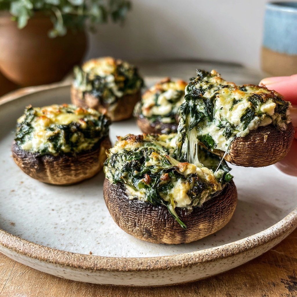 Mit Spinat und Feta gefüllte Champignons