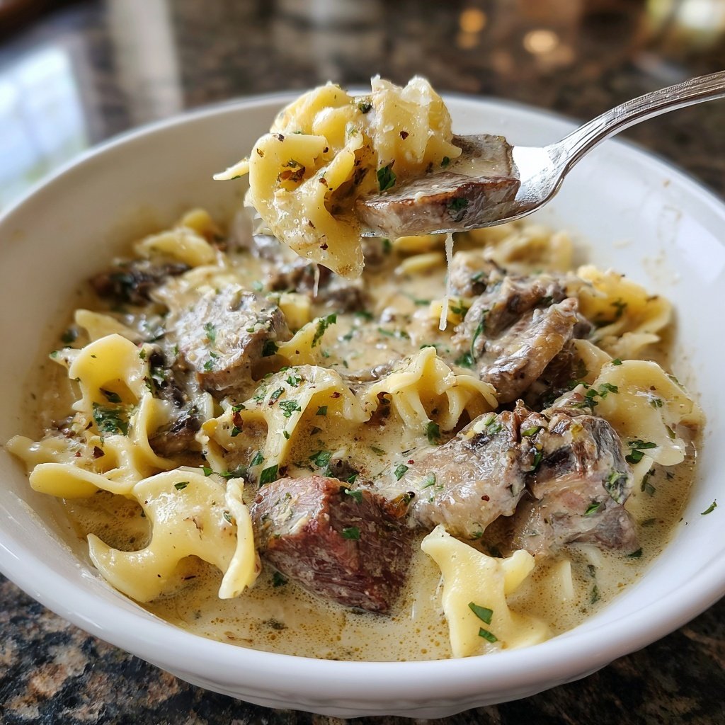 Rind Stroganoff Suppe Eiernudeln