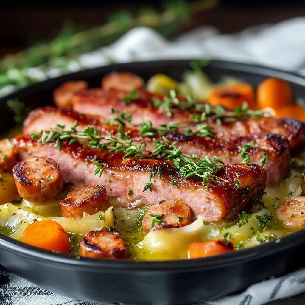 Erbseneintopf mit Würstchen und Speck