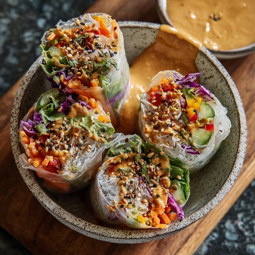 Frühjahrsrolle Bowl mit Erdnusssoße