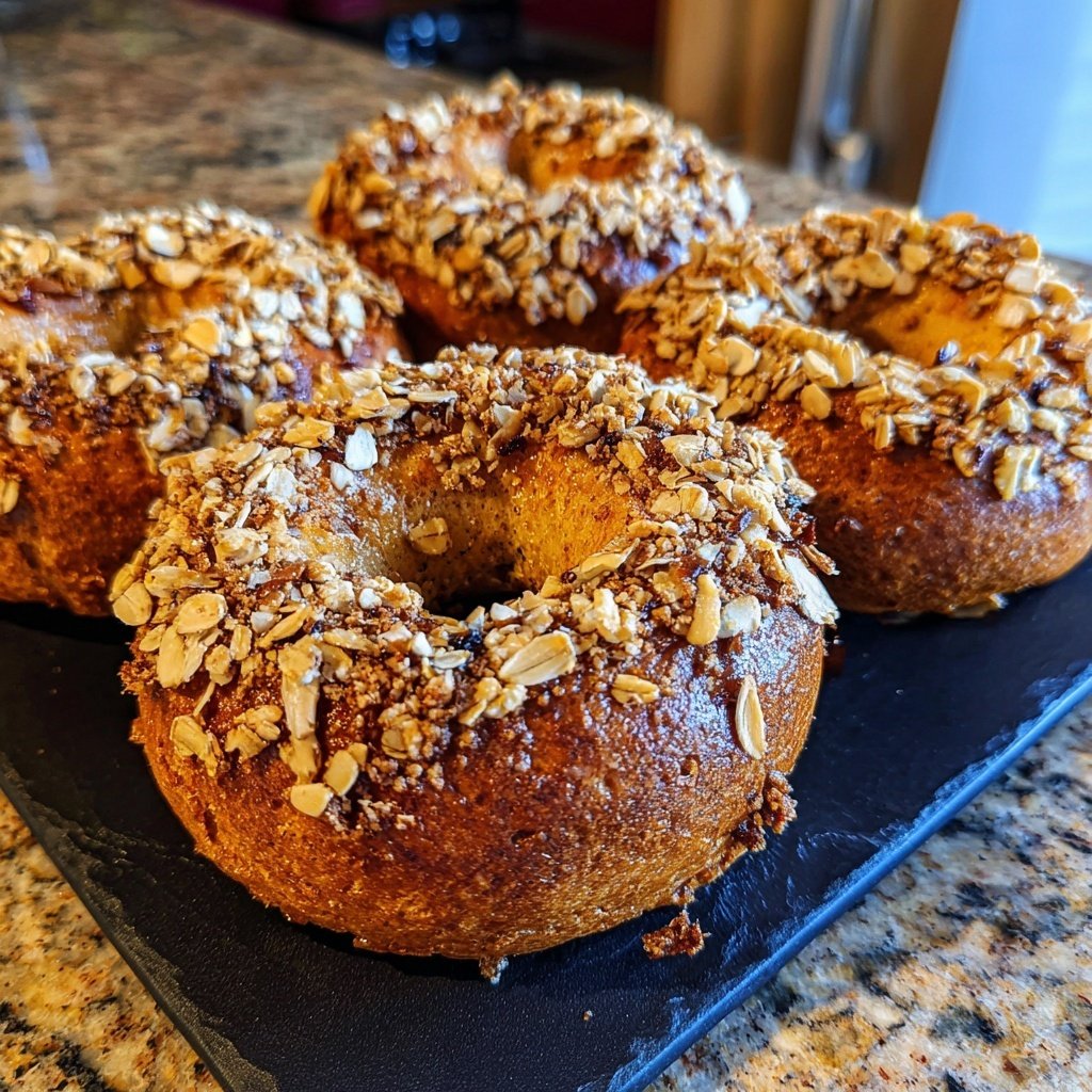 Protein Bagels mit Honig Hafer Topping