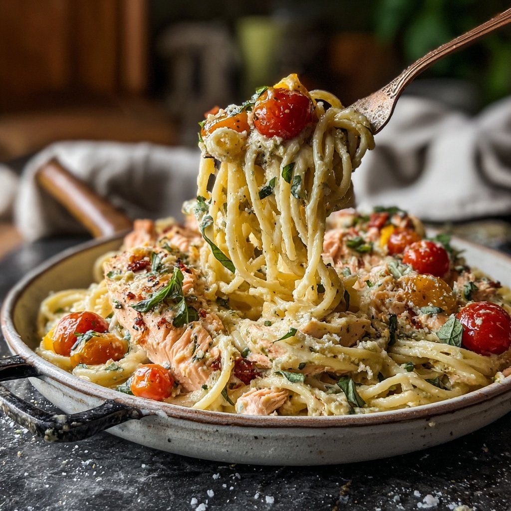 Gebackene Feta Lachs Pasta