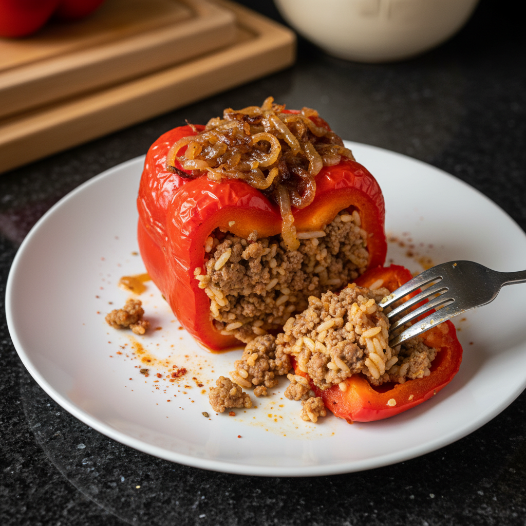 Gefüllte Paprika mit Karamellisierten Zwiebeln