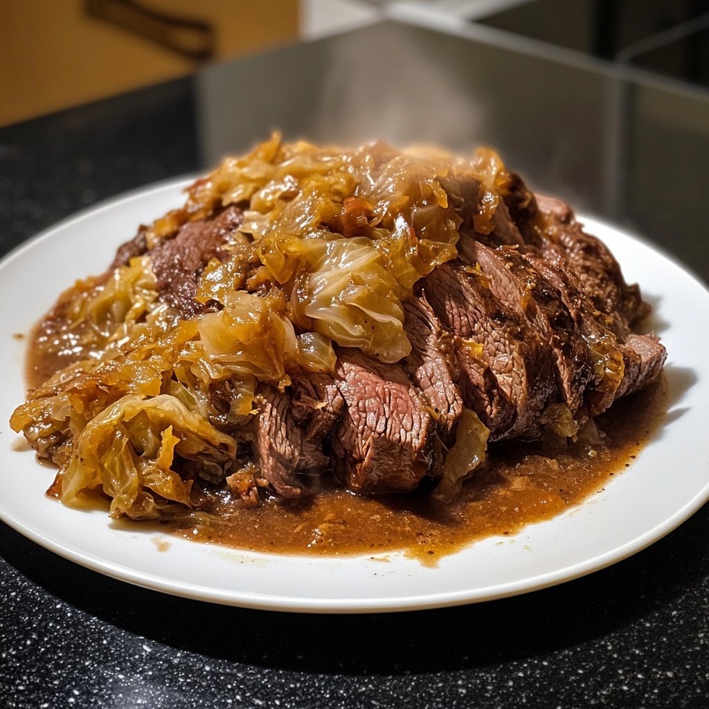 Deftiger Hausmannskost-Rinderbraten mit Rotkohl