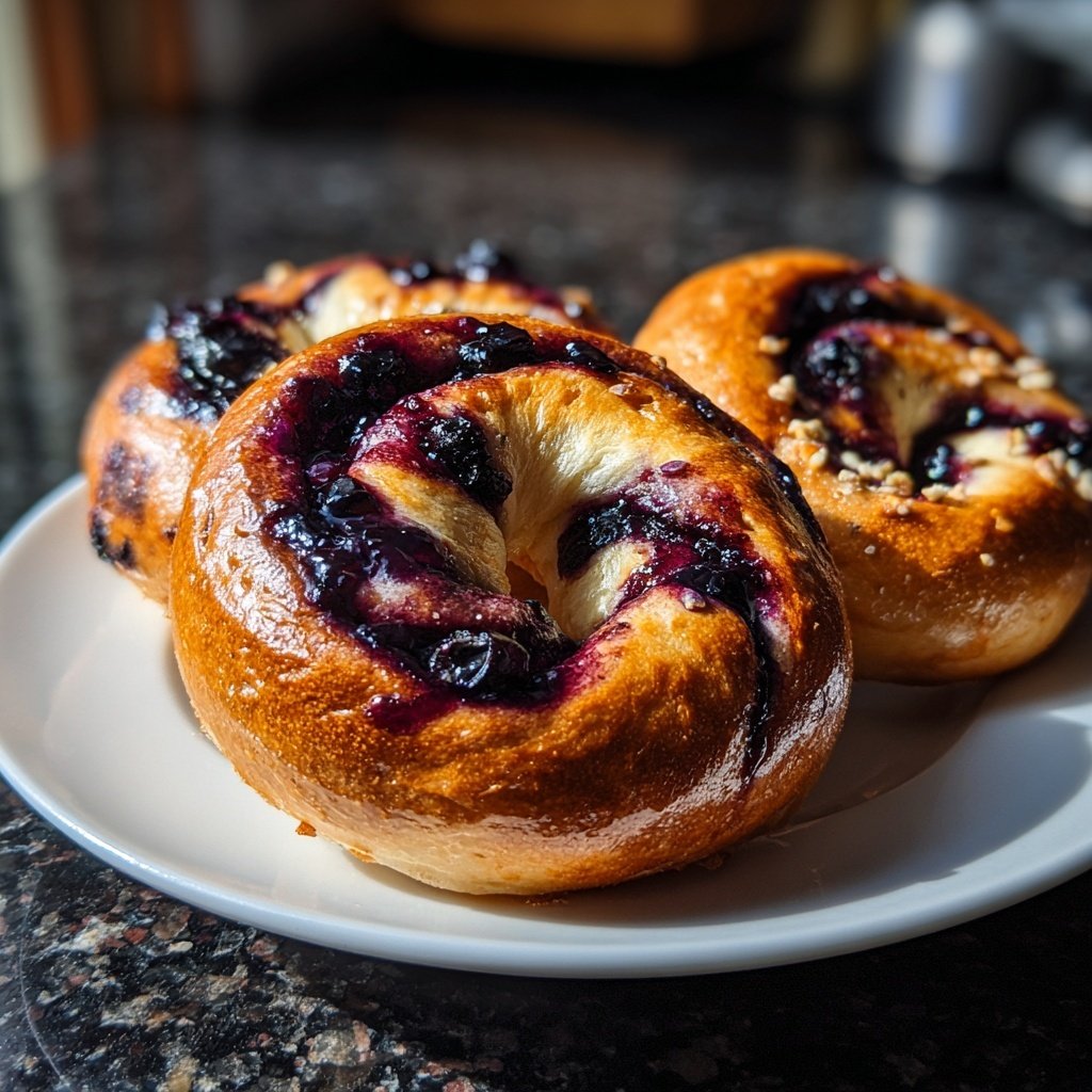 Protein Bagels mit Blaubeer Wirbel