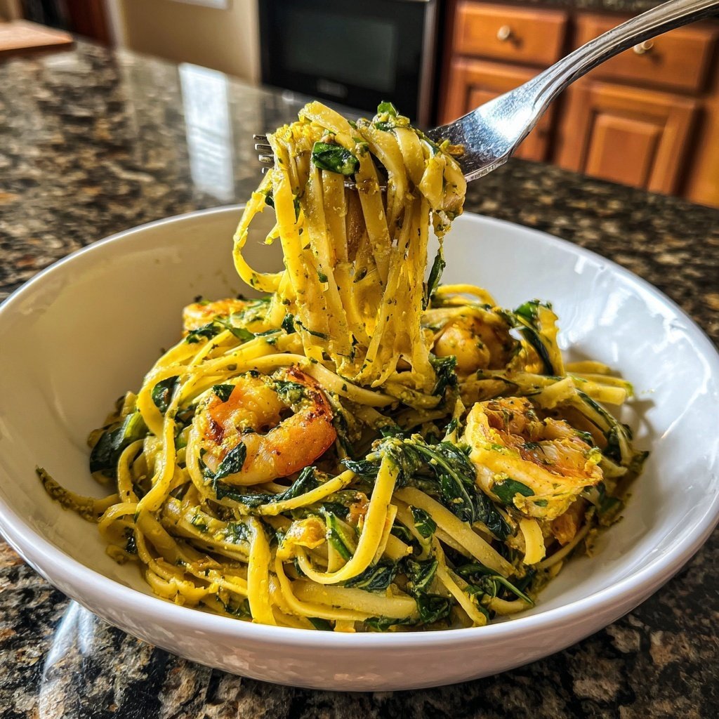 Zitronen Basilikum Garnelen Linguine