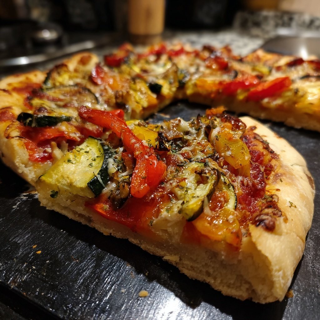 Reich belegte Gemüse Pizza Stücke